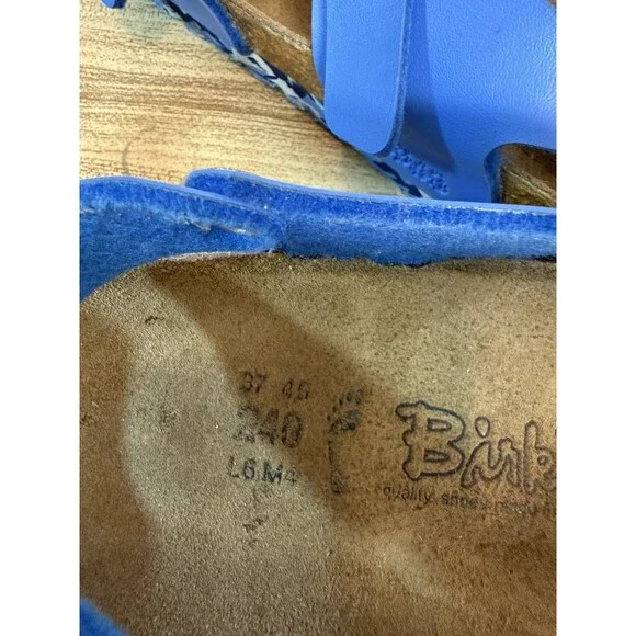 Birki’s By Birkenstock Leather Blue Strap Sandal Camo Sole Size 37 L6 M4 - Picture 8 of 9